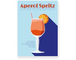 Aluminium plaat 30x40 cm - Poster - Aperol Spritz - Cocktail Recept - Oranje - Blauw - Retro - Art deco - Muurdecoratie - Wanddecoratie