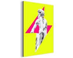 Aluminium schilderij 120x160 cm - Wanddecoratie metaal - Beeld - Man - Bliksemschicht - Geel - Metalen muurdecoratie woonkamer - Decoratie industrieel - Foto op dibond - Industriële accessoires slaapkamer