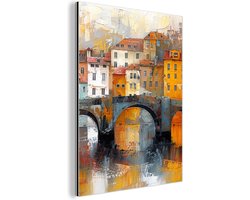 Aluminium schilderij 120x160 cm - Wanddecoratie metaal - Gracht - Huizen - Kunst - Art - Metalen muurdecoratie woonkamer - Decoratie industrieel - Foto op dibond - Industriële accessoires slaapkamer