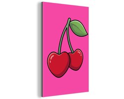 Aluminium schilderij 120x180 cm - Wanddecoratie metaal - Kers - Roze - Fruit - Metalen muurdecoratie woonkamer - Decoratie industrieel - Foto op dibond - Industriële accessoires slaapkamer