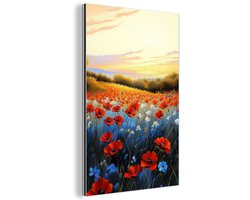 Aluminium schilderij 120x180 cm - Wanddecoratie metaal - Klaproos - Bloemenveld - Kleurrijk - Metalen muurdecoratie woonkamer - Decoratie industrieel - Foto op dibond - Industriële accessoires slaapkamer