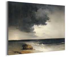 Aluminium schilderij 120x80 cm - Wanddecoratie metaal - Kust - Golven - Rots - Storm - Metalen muurdecoratie woonkamer - Decoratie industrieel - Foto op dibond - Industriële accessoires slaapkamer