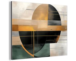 Aluminium schilderij 120x90 cm - Wanddecoratie metaal - Abstract - Goud - Brons - Groen - Vormen - Modern - Metalen muurdecoratie woonkamer - Decoratie industrieel - Foto op dibond - Industriële accessoires slaapkamer