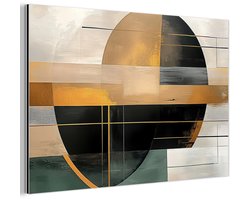 Aluminium schilderij 150x100 cm - Wanddecoratie metaal - Abstract - Goud - Brons - Groen - Vormen - Modern - Metalen muurdecoratie woonkamer - Decoratie industrieel - Foto op dibond - Industriële accessoires slaapkamer