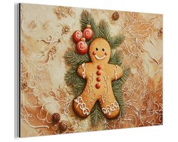 Aluminium schilderij 150x100 cm - Wanddecoratie metaal - Kerstmis - Koekje - Poppetje - Speculaas - Metalen muurdecoratie woonkamer - Decoratie industrieel - Foto op dibond - Industriële accessoires slaapkamer
