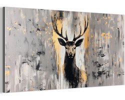 Aluminium schilderij 160x80 cm - Wanddecoratie metaal - Abstract - Hert - Gewei - Goud - Metalen muurdecoratie woonkamer - Decoratie industrieel - Foto op dibond - Industriële accessoires slaapkamer