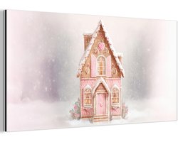 Aluminium schilderij 160x80 cm - Wanddecoratie metaal - Huisje - Suiker - Pastel - Metalen muurdecoratie woonkamer - Decoratie industrieel - Foto op dibond - Industriële accessoires slaapkamer