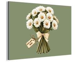 Aluminium schilderij 180x120 cm - Wanddecoratie metaal - Lint - Boeket - Groen - Quote - Metalen muurdecoratie woonkamer - Decoratie industrieel - Foto op dibond - Industriële accessoires slaapkamer