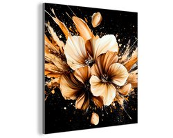Aluminium schilderij 20x20 cm - Wanddecoratie metaal - Bloemen - Goud - Graffiti - Zwart - Abstract - Metalen muurdecoratie woonkamer - Decoratie industrieel - Foto op dibond - Industriële accessoires slaapkamer