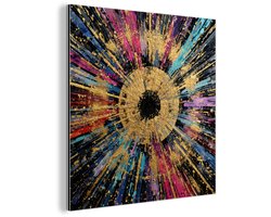 Aluminium schilderij 20x20 cm - Wanddecoratie metaal - Explosie - Goud - Kleurrijk - Abstract - Metalen muurdecoratie woonkamer - Decoratie industrieel - Foto op dibond - Industriële accessoires slaapkamer