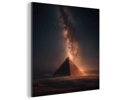 Aluminium schilderij 20x20 cm - Wanddecoratie metaal - Piramide - Woestijn - Licht - Metalen muurdecoratie woonkamer - Decoratie industrieel - Foto op dibond - Industriële accessoires slaapkamer