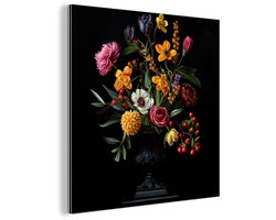 Aluminium schilderij 20x20 cm - Wanddecoratie metaal - Sierlijk - Boeket - Bladeren - Metalen muurdecoratie woonkamer - Decoratie industrieel - Foto op dibond - Industriële accessoires slaapkamer