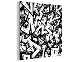Aluminium schilderij 20x20 cm - Wanddecoratie metaal - Vormen - Letters - Graffiti - Zwart - Metalen muurdecoratie woonkamer - Decoratie industrieel - Foto op dibond - Industriële accessoires slaapkamer