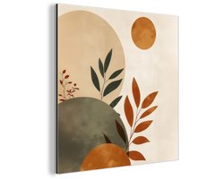 Aluminium schilderij 20x20 cm - Wanddecoratie metaal - Vormen - Rond - Bladeren - Beige - Metalen muurdecoratie woonkamer - Decoratie industrieel - Foto op dibond - Industriële accessoires slaapkamer