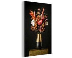 Aluminium schilderij 20x30 cm - Wanddecoratie metaal - Exotisch - Boeket - Vaas - Goud - Metalen muurdecoratie woonkamer - Decoratie industrieel - Foto op dibond - Industriële accessoires slaapkamer
