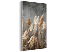 Aluminium schilderij 20x30 cm - Wanddecoratie metaal - Gedroogde Veldbloemen - Grijs - Beton - Metalen muurdecoratie woonkamer - Decoratie industrieel - Foto op dibond - Industriële accessoires slaapkamer