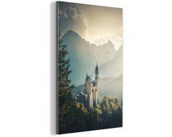 Aluminium schilderij 20x30 cm - Wanddecoratie metaal - Natuur - Kasteel - Berg - Neuschwanstein - Metalen muurdecoratie woonkamer - Decoratie industrieel - Foto op dibond - Industriële accessoires slaapkamer