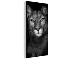 Aluminium schilderij 20x40 cm - Wanddecoratie metaal - Dierenprofiel poema in zwart-wit - Metalen muurdecoratie woonkamer - Decoratie industrieel - Foto op dibond - Industriële accessoires slaapkamer