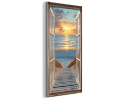 Aluminium schilderij 20x40 cm - Wanddecoratie metaal - Doorkijk - Strand - Pad - Zonsondergang - Metalen muurdecoratie woonkamer - Decoratie industrieel - Foto op dibond - Industriële accessoires slaapkamer