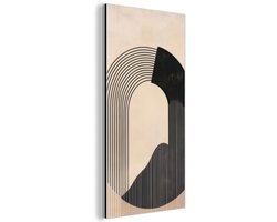 Aluminium schilderij 20x40 cm - Wanddecoratie metaal - Grafisch gebogen motief - Beige - Metalen muurdecoratie woonkamer - Decoratie industrieel - Foto op dibond - Industriële accessoires slaapkamer