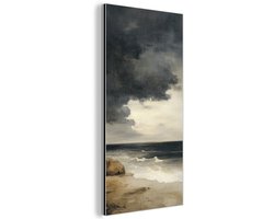 Aluminium schilderij 20x40 cm - Wanddecoratie metaal - Kust - Golven - Rots - Storm - Metalen muurdecoratie woonkamer - Decoratie industrieel - Foto op dibond - Industriële accessoires slaapkamer