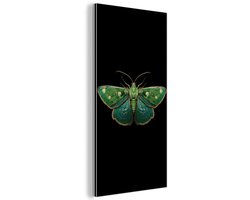 Aluminium schilderij 20x40 cm - Wanddecoratie metaal - Mot - Levendig - Groen - Metalen muurdecoratie woonkamer - Decoratie industrieel - Foto op dibond - Industriële accessoires slaapkamer