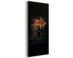 Aluminium schilderij 20x40 cm - Wanddecoratie metaal - Sierlijk - Boeket - Vaas - Metalen muurdecoratie woonkamer - Decoratie industrieel - Foto op dibond - Industriële accessoires slaapkamer
