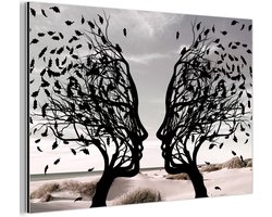 Aluminium schilderij 30x20 cm - Wanddecoratie metaal - Bomen - Gezicht - Bladeren - Moderne kunst - Metalen muurdecoratie woonkamer - Decoratie industrieel - Foto op dibond - Industriële accessoires slaapkamer