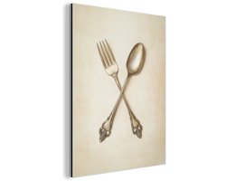 Aluminium schilderij 30x40 cm - Wanddecoratie metaal - Beige - Vintage - Bestek - Metalen muurdecoratie woonkamer - Decoratie industrieel - Foto op dibond - Industriële accessoires slaapkamer