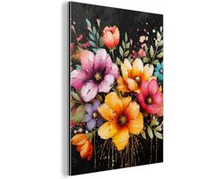 Aluminium schilderij 30x40 cm - Wanddecoratie metaal - Bloemen - Graffiti - Kleurrijk - Streetart - Metalen muurdecoratie woonkamer - Decoratie industrieel - Foto op dibond - Industriële accessoires slaapkamer