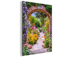 Aluminium schilderij 30x40 cm - Wanddecoratie metaal - Doorkijk - Bloemen - Pad - Natuur - Metalen muurdecoratie woonkamer - Decoratie industrieel - Foto op dibond - Industriële accessoires slaapkamer