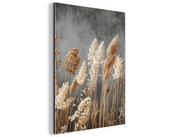 Aluminium schilderij 30x40 cm - Wanddecoratie metaal - Gedroogde Veldbloemen - Grijs - Beton - Metalen muurdecoratie woonkamer - Decoratie industrieel - Foto op dibond - Industriële accessoires slaapkamer