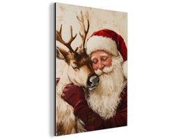 Aluminium schilderij 30x40 cm - Wanddecoratie metaal - Kerstman - Rendier - Kerst - Christmas - Metalen muurdecoratie woonkamer - Decoratie industrieel - Foto op dibond - Industriële accessoires slaapkamer