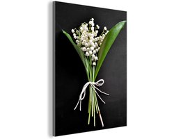Aluminium schilderij 30x40 cm - Wanddecoratie metaal - Lelietjes van dalen - Bloemen - Stilleven - Flora - Metalen muurdecoratie woonkamer - Decoratie industrieel - Foto op dibond - Industriële accessoires slaapkamer