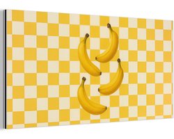 Aluminium schilderij 40x20 cm - Wanddecoratie metaal - Bananen - Geel - Geblokt - Metalen muurdecoratie woonkamer - Decoratie industrieel - Foto op dibond - Industriële accessoires slaapkamer