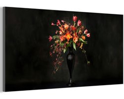 Aluminium schilderij 40x20 cm - Wanddecoratie metaal - Sierlijk - Boeket - Vaas - Metalen muurdecoratie woonkamer - Decoratie industrieel - Foto op dibond - Industriële accessoires slaapkamer