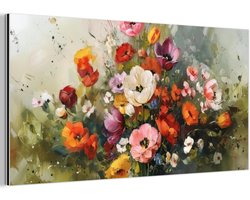 Aluminium schilderij 40x20 cm - Wanddecoratie metaal - Vrolijk boeket - Dynamisch - Subtiele kleurspatten - Metalen muurdecoratie woonkamer - Decoratie industrieel - Foto op dibond - Industriële accessoires slaapkamer