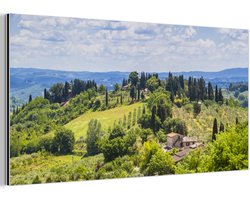 Aluminium schilderij 40x20 cm - Wanddecoratie metaal - Wijngaarden in het middeleeuws ommuurde stadje San Gimignano in Italië - Metalen muurdecoratie woonkamer - Decoratie industrieel - Foto op dibond - Industriële accessoires slaapkamer