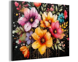 Aluminium schilderij 40x30 cm - Wanddecoratie metaal - Bloemen - Graffiti - Kleurrijk - Streetart - Metalen muurdecoratie woonkamer - Decoratie industrieel - Foto op dibond - Industriële accessoires slaapkamer
