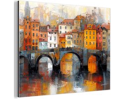 Aluminium schilderij 40x30 cm - Wanddecoratie metaal - Gracht - Huizen - Kunst - Art - Metalen muurdecoratie woonkamer - Decoratie industrieel - Foto op dibond - Industriële accessoires slaapkamer