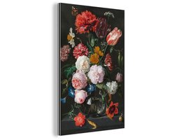 Aluminium schilderij 40x60 cm - Wanddecoratie metaal - Stilleven met bloemen in een glazen vaas - Schilderij van Jan Davidsz. de Heem - Metalen muurdecoratie woonkamer - Decoratie industrieel - Foto op dibond - Industriële accessoires slaapkamer