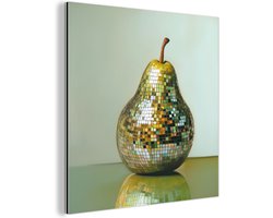 Aluminium schilderij 50x50 cm - Wanddecoratie metaal - Fruit - Disco - Art - Glitter - Metalen muurdecoratie woonkamer - Decoratie industrieel - Foto op dibond - Industriële accessoires slaapkamer