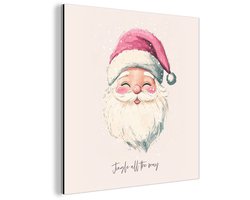 Aluminium schilderij 50x50 cm - Wanddecoratie metaal - Kerstman - Kerst - Quote - Beige - Metalen muurdecoratie woonkamer - Decoratie industrieel - Foto op dibond - Industriële accessoires slaapkamer