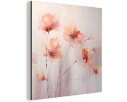 Aluminium schilderij 50x50 cm - Wanddecoratie metaal - Klaproos - Bloemen - Kunst - Abstract - Watercolor - Metalen muurdecoratie woonkamer - Decoratie industrieel - Foto op dibond - Industriële accessoires slaapkamer