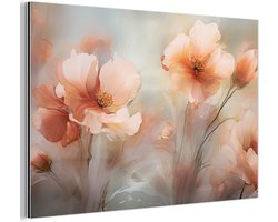 Aluminium schilderij 60x40 cm - Wanddecoratie metaal - Bloemen - Pastel - Kunst - Klaprozen - Watercolor - Metalen muurdecoratie woonkamer - Decoratie industrieel - Foto op dibond - Industriële accessoires slaapkamer