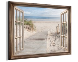 Aluminium schilderij 60x40 cm - Wanddecoratie metaal - Doorkijk - Strand - Duinen - Pad - Landschap - Metalen muurdecoratie woonkamer - Decoratie industrieel - Foto op dibond - Industriële accessoires slaapkamer
