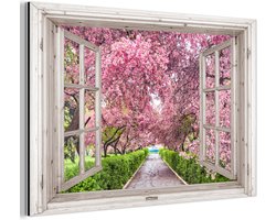 Aluminium schilderij 60x40 cm - Wanddecoratie metaal - Japans - Sakura - Bloesem - Boom - Bloesem takken - Doorkijk - Metalen muurdecoratie woonkamer - Decoratie industrieel - Foto op dibond - Industriële accessoires slaapkamer