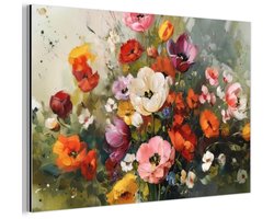 Aluminium schilderij 60x40 cm - Wanddecoratie metaal - Vrolijk boeket - Dynamisch - Subtiele kleurspatten - Metalen muurdecoratie woonkamer - Decoratie industrieel - Foto op dibond - Industriële accessoires slaapkamer