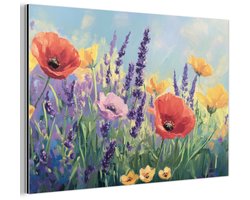 Aluminium schilderij 60x40 cm - Wanddecoratie metaal - Weide - Bloemen - Kleurrijk - Metalen muurdecoratie woonkamer - Decoratie industrieel - Foto op dibond - Industriële accessoires slaapkamer