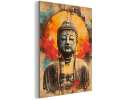 Aluminium schilderij 60x80 cm - Wanddecoratie metaal - Boeddha - Graffiti - Street art - Boedha beeld - Buddha - Metalen muurdecoratie woonkamer - Decoratie industrieel - Foto op dibond - Industriële accessoires slaapkamer
